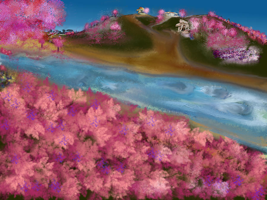 Landscape Digital Art - Cherry Blossom Hill by Kab