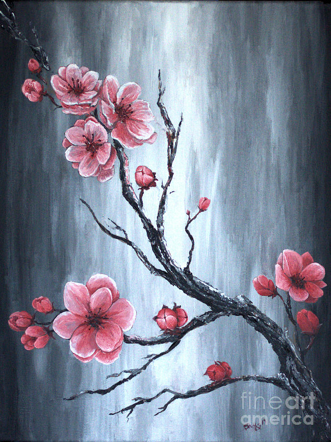 Cherry Blossom in the Rain Painting by Shelly Tschupp