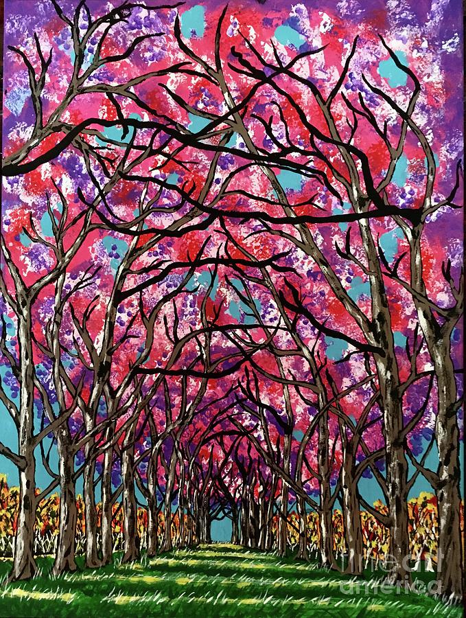Cherry Blossom Lane Painting Greeting Card Painting by Jeffrey Koss