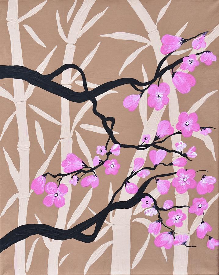 Cherry Blossom Painting Zen Bamboo Art Cherry Blossom Flower Painting Painting by Geanna Georgescu