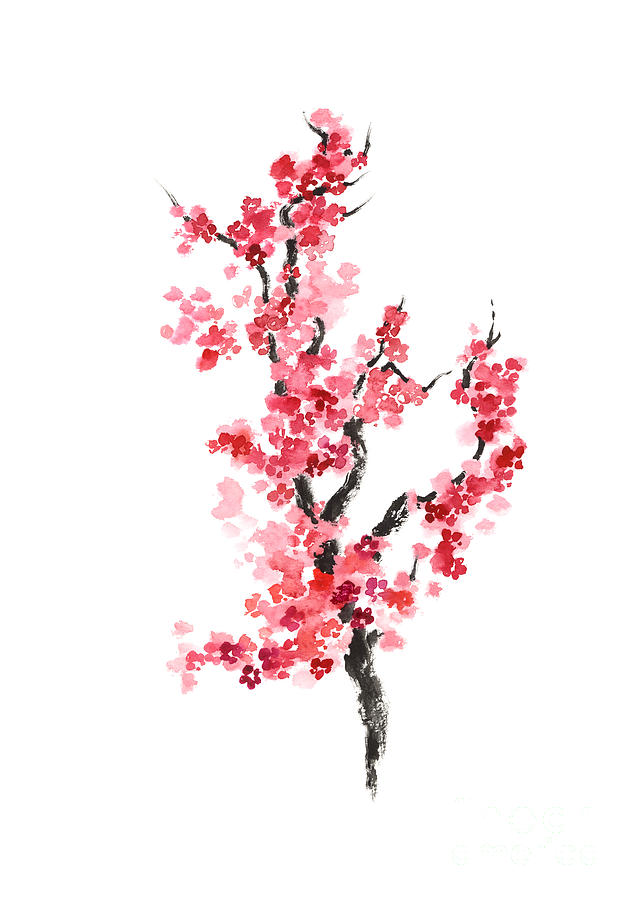 Cherry blossom pink flowers fine art print Painting by Joanna Szmerdt ...