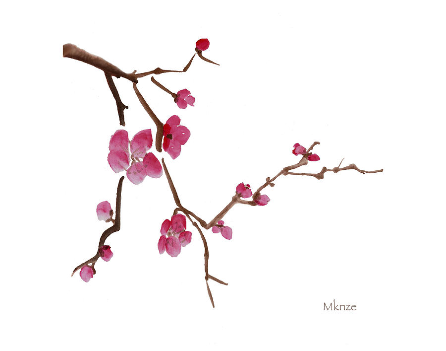 Oriental Grass Painting - Cherry Blossoms 1a by McKenzie Leopold