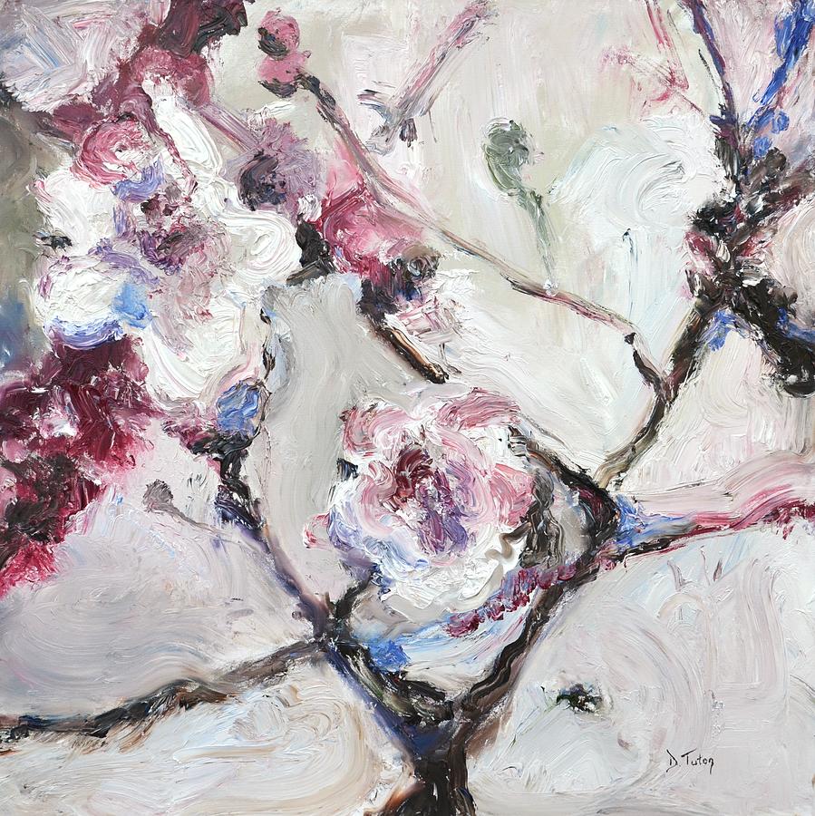 Cherry Blossoms in Abstraction Painting by Donna Tuten