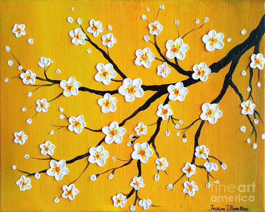 Cherry Blossoms Over A Yellow Sky Painting