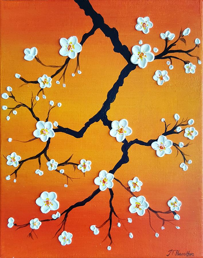 Flower Painting - Cherry Blossoms over an Orange Sky by Jessica T Hamilton