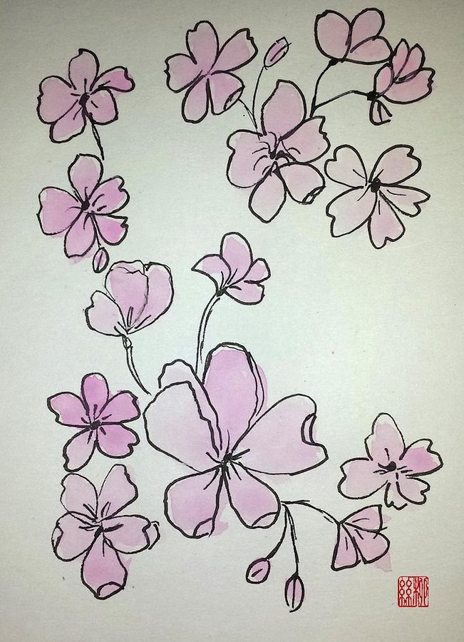 Cherry Blossoms Sketch Painting by Margaret Welsh Willowsilk