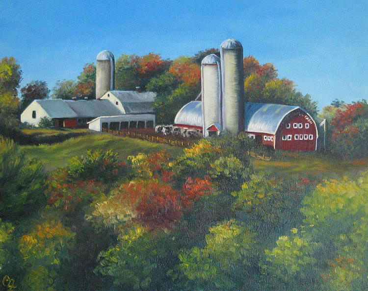 Fall Painting - Cherry Hill Farm Lunenburg ma by Oksana Zotkina