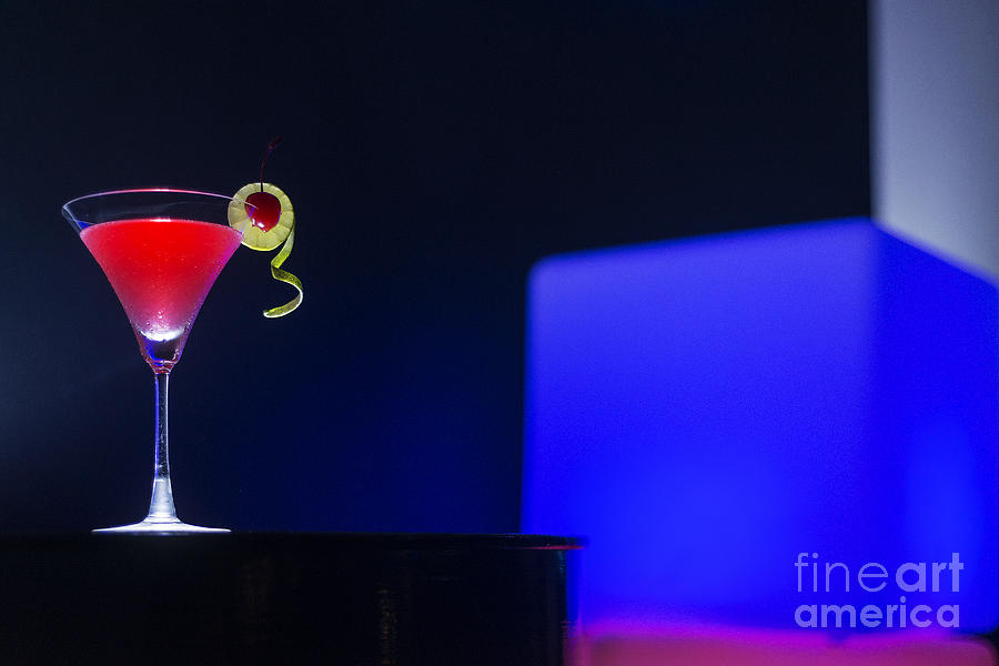 Cherry Martini Cocktail Drink At Night In Modern Bar Photograph