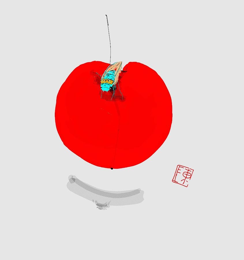 Cherry red cicada blue Digital Art by Debbi Saccomanno Chan
