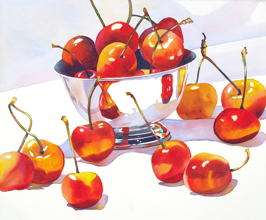 Cherry Silver Bowl Painting by Anne Abgott - Fine Art America