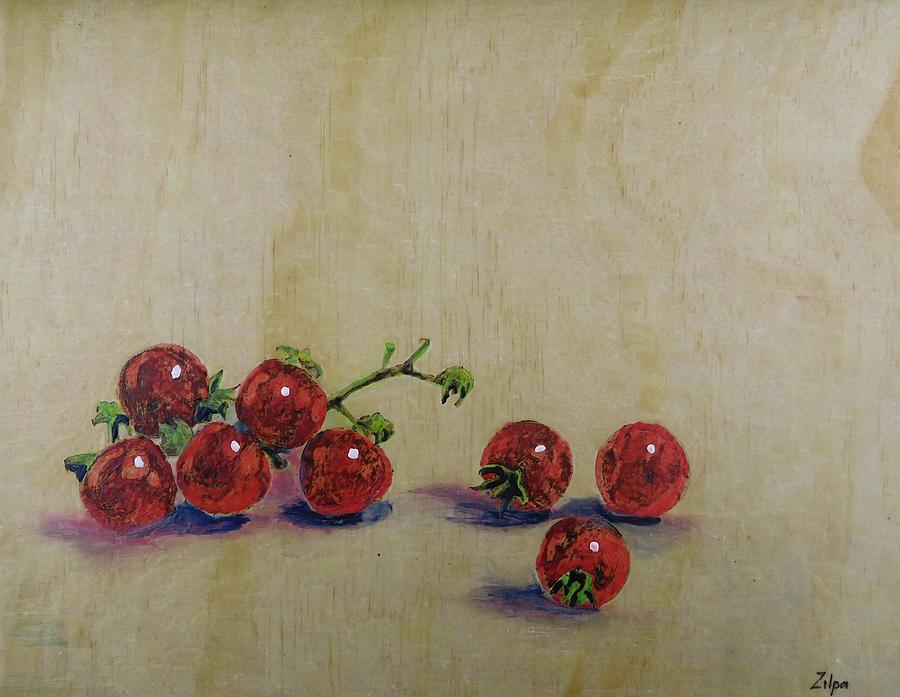 Cherry Tomatoes On Wood Painting