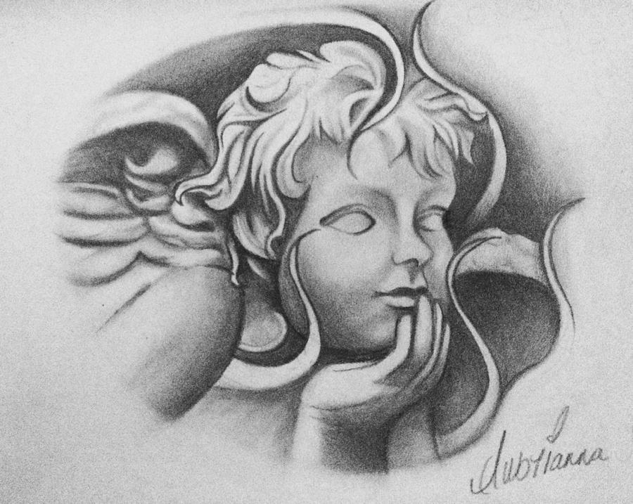 Stone Cherub Angel Drawing by Aubrianna Wockenfuss