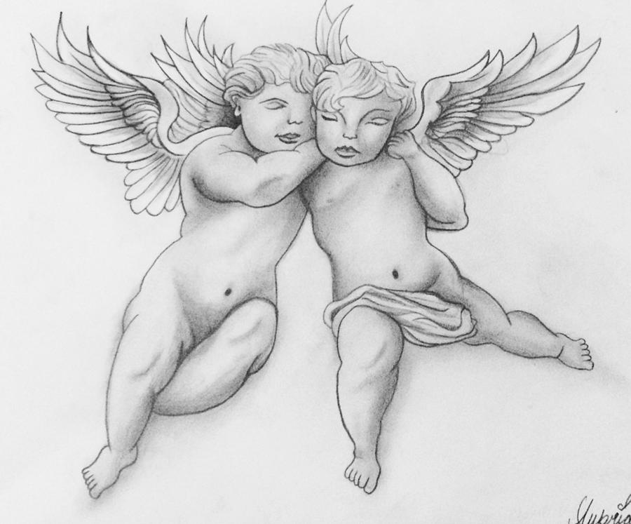 Wings Drawing - Cherub Twins  by Aubrianna Wockenfuss