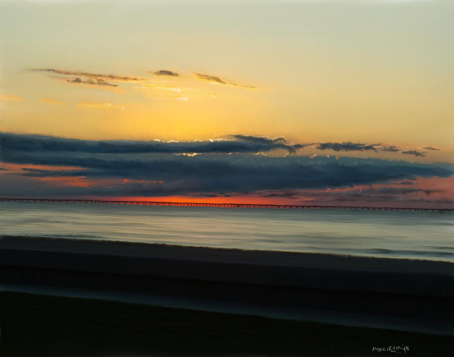 Sunset Painting - Chesapeake bay bridge at dusk by Myke Irving