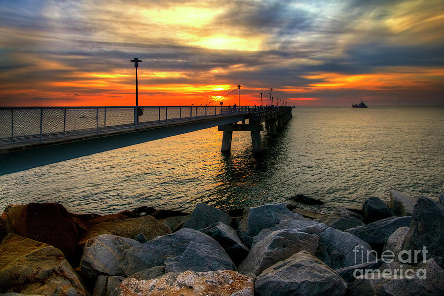 Chesapeake Bay Pier Sunset Photograph by Karen Jorstad