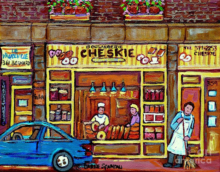 Cheskie Hamishe Bakery Bernard Montreal Kosher Bread And Cookie Shop Jewish Neighborhood C Spandau   Painting by Carole Spandau