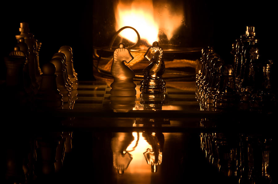 Chess Knights And Flame Photograph