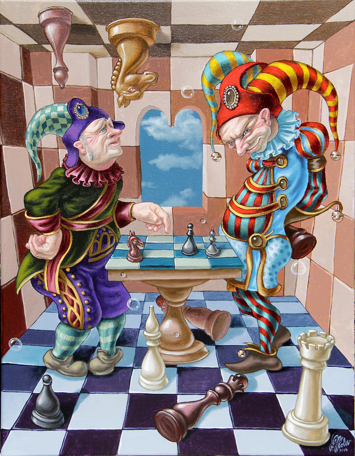 Chess players Painting by Victor Molev