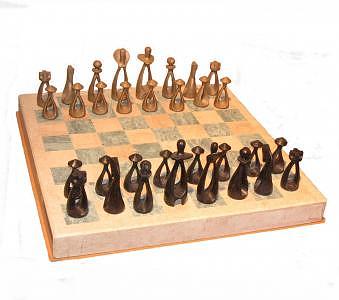 Chess Set Sculpture by Sandor Monos