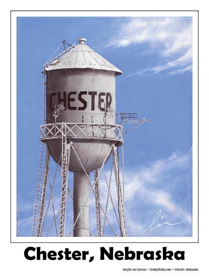 Water Tower Painting - Chester Water Tower Poster by Cindy D Chinn