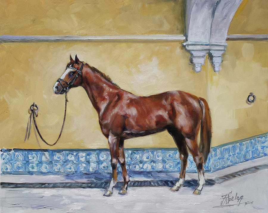 Chestnut Spanish Horse Painting by Irek Szelag