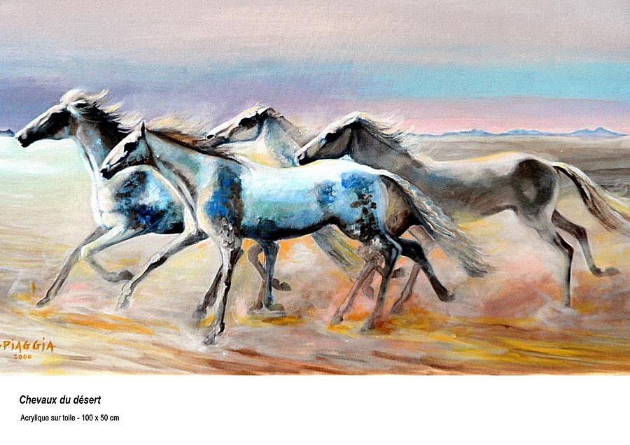 Horse Painting - Chevaux du desert by Josette SPIAGGIA