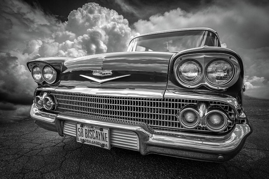 Chevrolet Biscayne 1958 in Black and White Photograph by Debra and Dave Vanderlaan