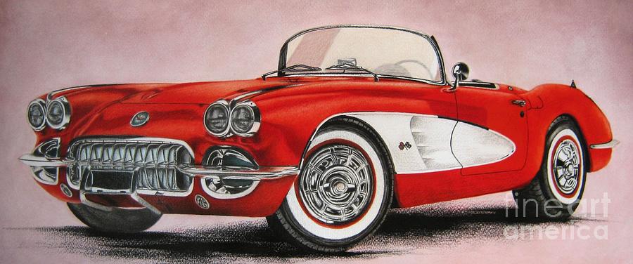 Chevrolet Corvette C1, 1958. Drawing by Jennifer Egista Milani - Fine ...