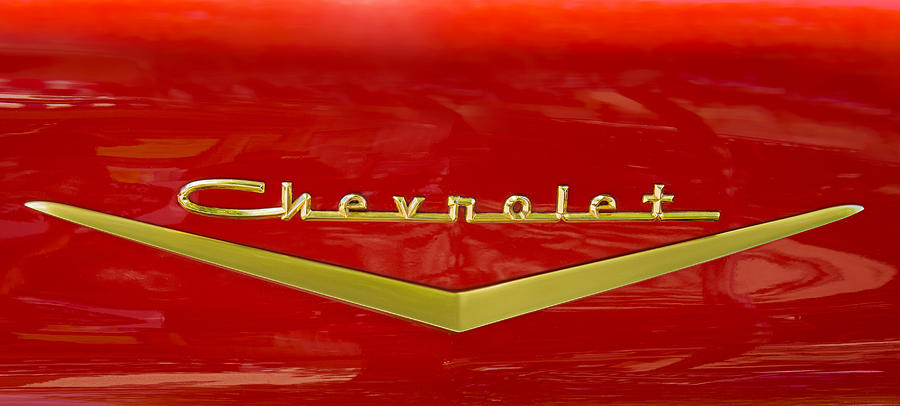 Chevrolet Emblem on Classic Red Chevy Photograph by Phil Cardamone