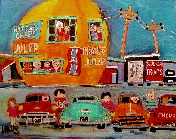 Chevrolet Family at the Orange Julep Montreal Painting by Michael Litvack