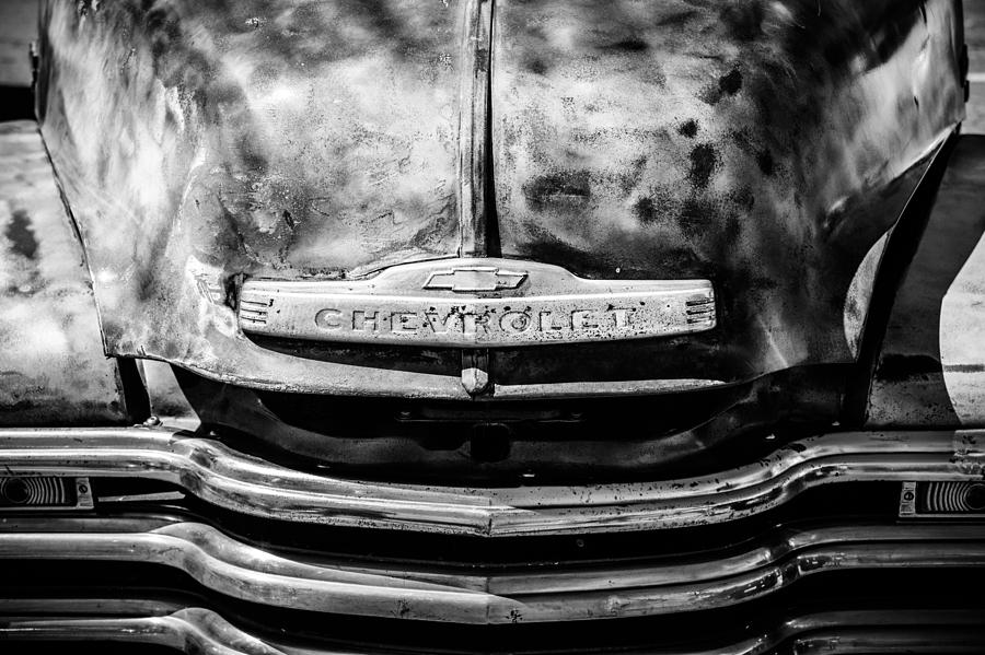 Transportation Photograph - Chevrolet Truck Grille Emblem -0839bw1 by Jill Reger