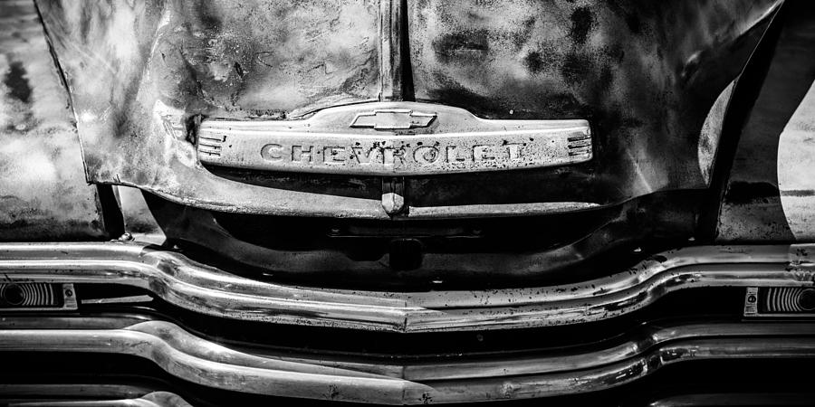 Transportation Photograph - Chevrolet Truck Grille Emblem -0839bw2 by Jill Reger