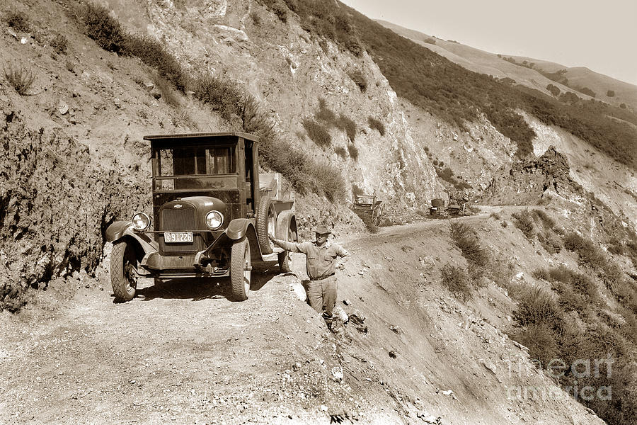 Truck Photograph - Chevrolet truck on Highway One Big Sur  California 1926 by Monterey County Historical Society