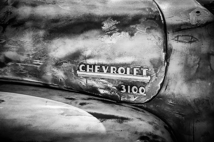 Transportation Photograph - Chevrolet Truck Side Emblem -0842bw1 by Jill Reger