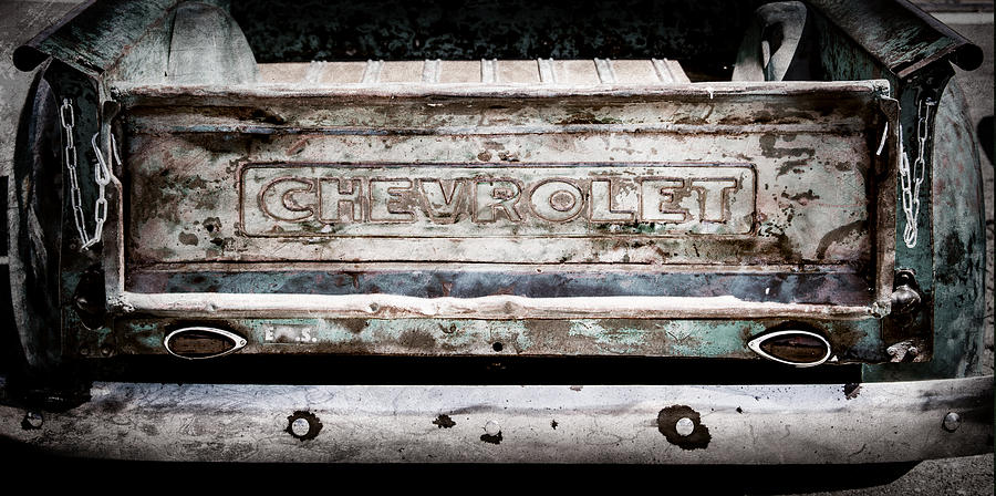 Car Photograph - Chevrolet Truck Tail Gate Emblem -0839ac by Jill Reger