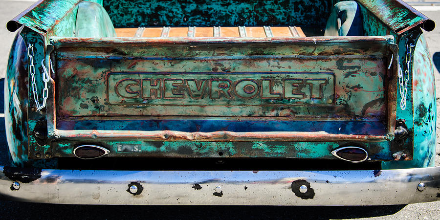 Car Photograph - Chevrolet Truck Tail Gate Emblem -0839c by Jill Reger