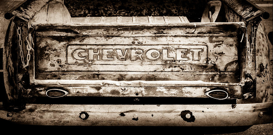 Transportation Photograph - Chevrolet Truck Tail Gate Emblem -0839s by Jill Reger