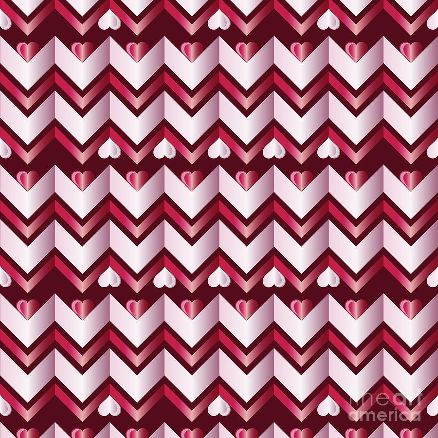 Chevron Hearts Metallic Ruby Red Pink Zigzag Digital Art by Beverly Claire Kaiya