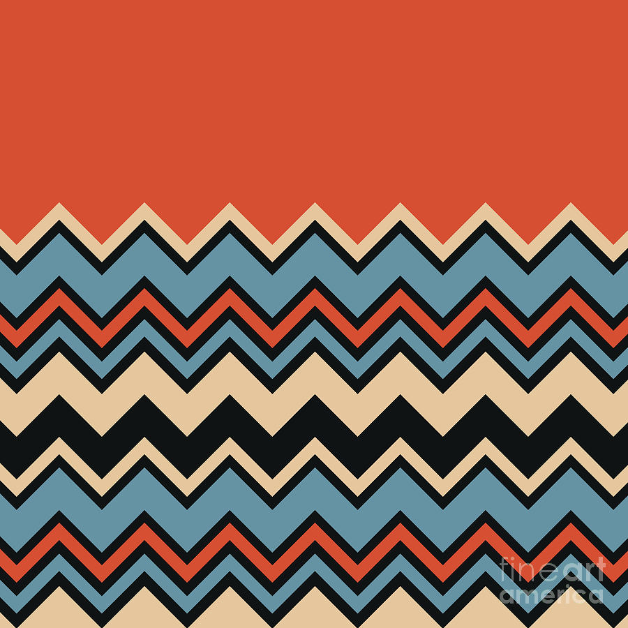 Chevron Orange Blue Beige Black Zigzag Pattern Digital Art by Beverly Claire Kaiya