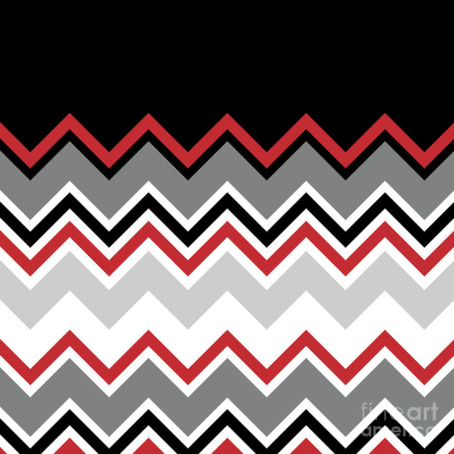 Chevron Red Grey Black White Zigzag Pattern Digital Art by Beverly Claire Kaiya