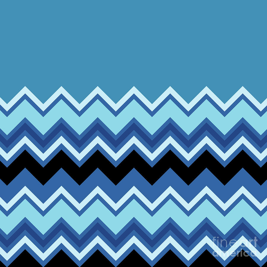 Chevron Summer Cobalt Sapphire Blue Black Zigzag Pattern Digital Art by Beverly Claire Kaiya