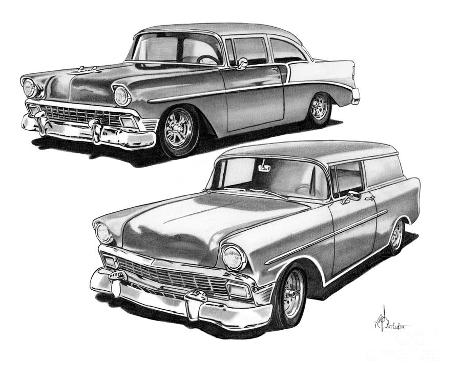 Chevy 1955 Drawing by Murphy Elliott