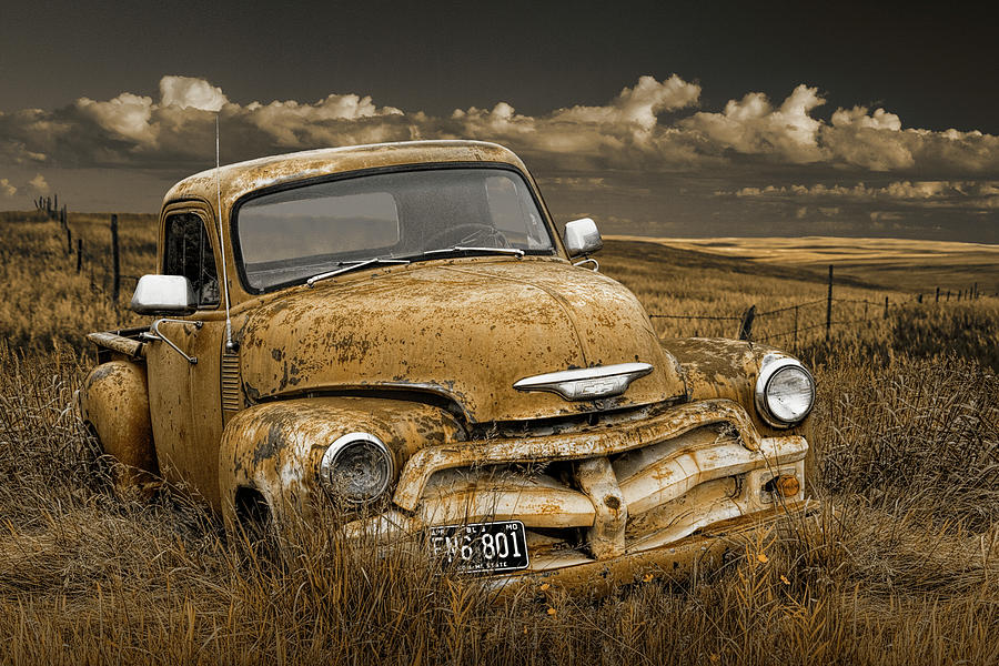 Vintage Photograph - Chevy Pickup Truck on the Prairie by Randall Nyhof