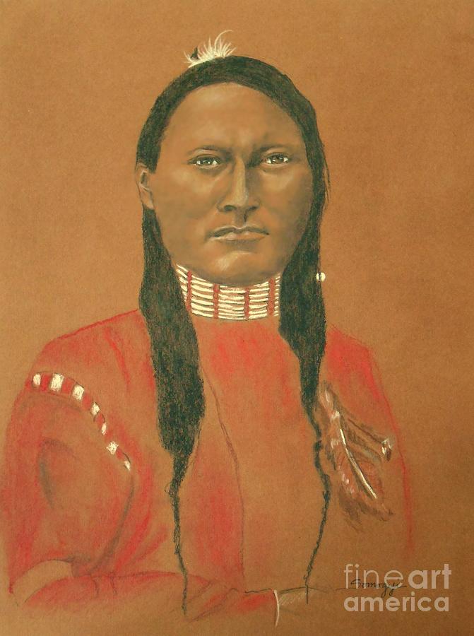 Cheyenne Scout Red Sleeve, 1879 -- Historical Portrait of Native American Man Drawing by Jayne Somogy