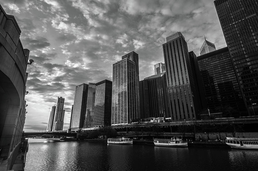 Chicago Photograph - Chi Sunrise Black and White by D Justin Johns