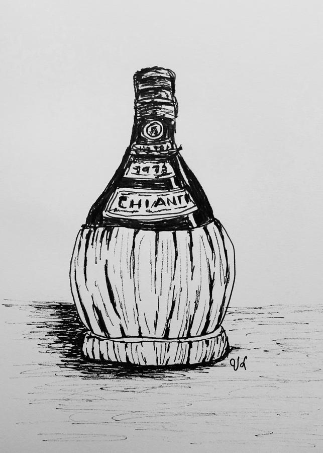 Chianti Bottle Drawing by Victoria Lakes