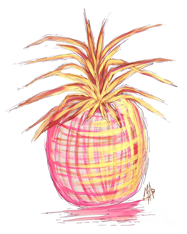 Chic Pink Metallic Gold Pineapple Fruit Wall Art Aroon Melane 2015 Collection by MADART Painting by Megan Aroon