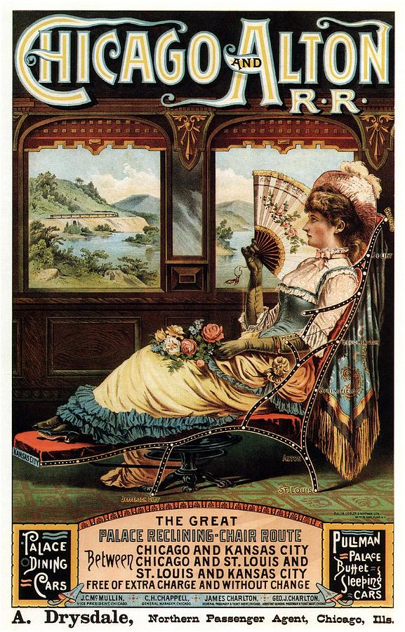 Chicago and Alton Railroad - Woman Sitting on Reclining Chair - Vintage Advertising Poster Mixed Media by Studio Grafiikka