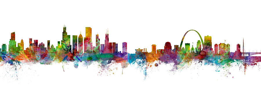 Chicago and St Louis Skyline Mashup Digital Art by Michael Tompsett