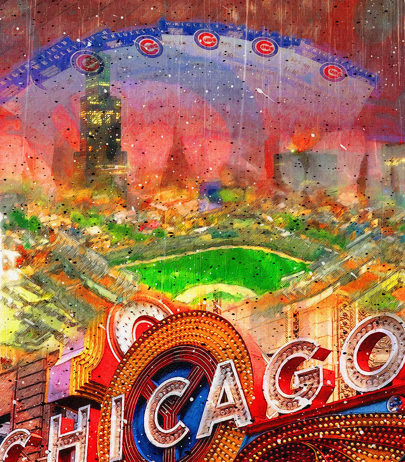 Chicago Cubs Painting - Chicago and Wrigley Field by John Farr
